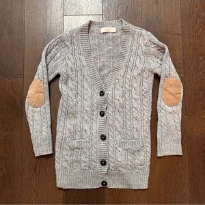 Zara Suede Elbow Patches Cable Knit Cardigan Women’s Size Medium Grey